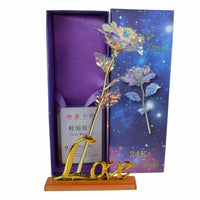 NEW - Romantic Galaxy Rose Flower with Love Base Stand