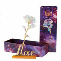 NEW - Romantic Galaxy Rose Flower with Love Base Stand