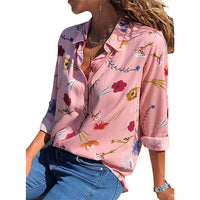 Long Sleeve Turn-Down Collar Office Or Leisure Blouse With Blue Patterns