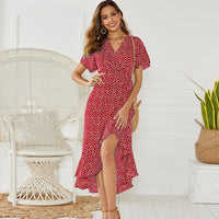 HiloRill V-Neck Split Sexy Summer Maxi Dress With Floral Print and Ruffles