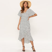 HiloRill V-Neck Split Sexy Summer Maxi Dress With Floral Print and Ruffles