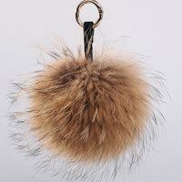 Luxury 15cm Fluffy Raccoon Fur Ball Keychain -- Real Fur!!