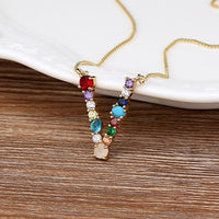 ~~ New Arrival ~~ Personalized Name Letter Necklace -  Rainbow CZ Initials